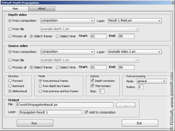 YUVsoft Depth Propagation toolbar