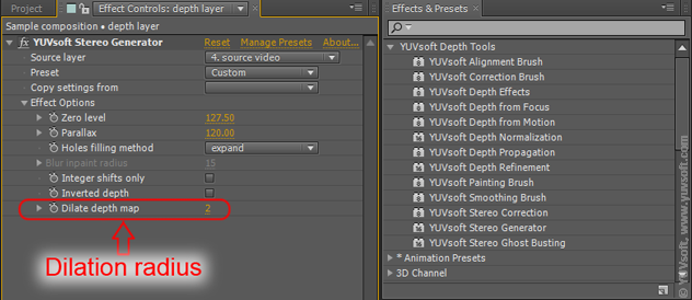 Dilate depth map tool in Stereo Generator toolbar