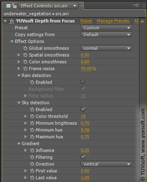 Depth from Focus parameter window