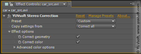Stereo Correction toolbar