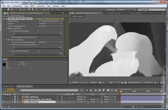 Adobe After Effects Depth Upscale plug-in interface