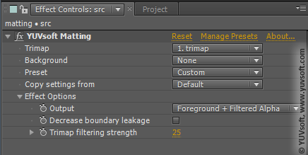 YUVsoft Matting options