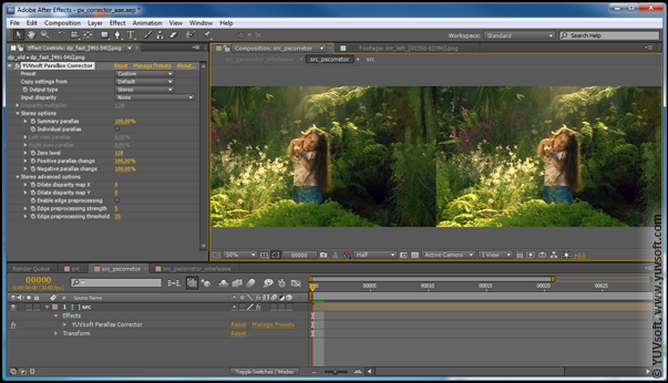 Adobe After Effects Parallax Corrector plugin interface