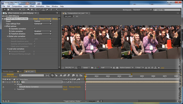 Adobe After Effects Stereo Correction plugin interface