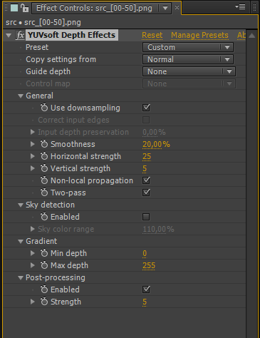 Depth Effects parameter window