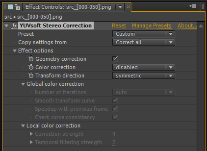 Stereo Correction toolbar